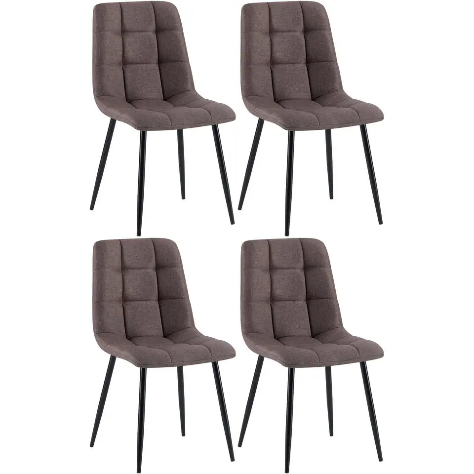 CLP Set van 4 Eetkamerstoel Antibes zwart Frame - Stof - bruin