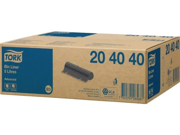 Tork 204040, 5 L, Sort, Lineær lav-densitet polyætylen (LLDPE), 50 stk, 180 mm, 60 mm