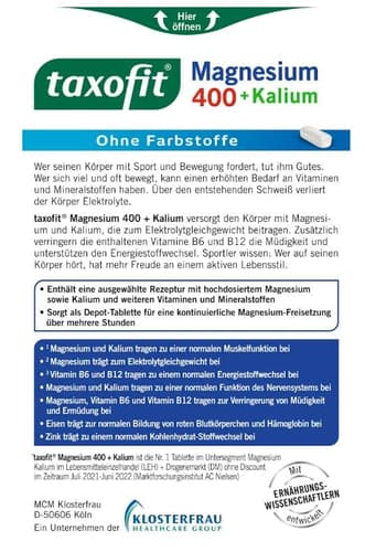 Taxofit Magnesium 400 + Kalium Tabletten 30 Stück