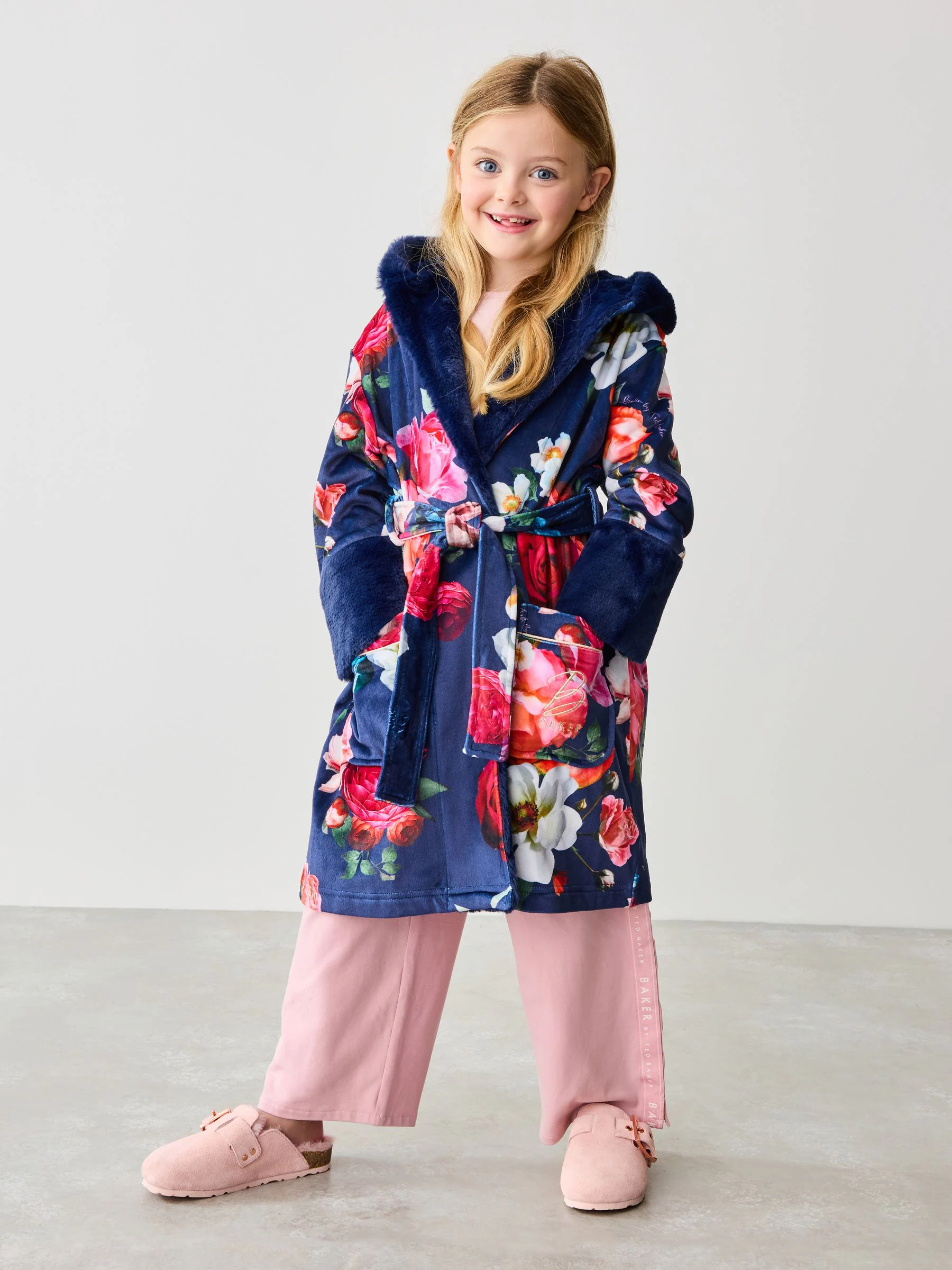 Marineblauw met bloemenprint - Baker By Ted Baker kamerjas