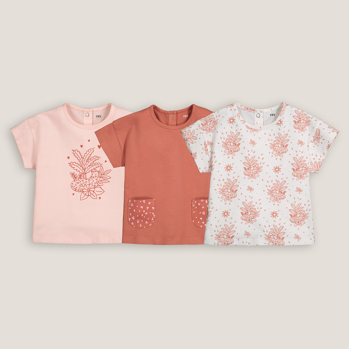 COLEÇÃO LA REDOUTE<br>Conjunto de 3 camisetas estampadas de gola redonda