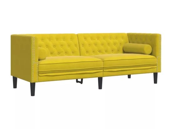 Canapé Chesterfield avec traversins 3 places jaune velours