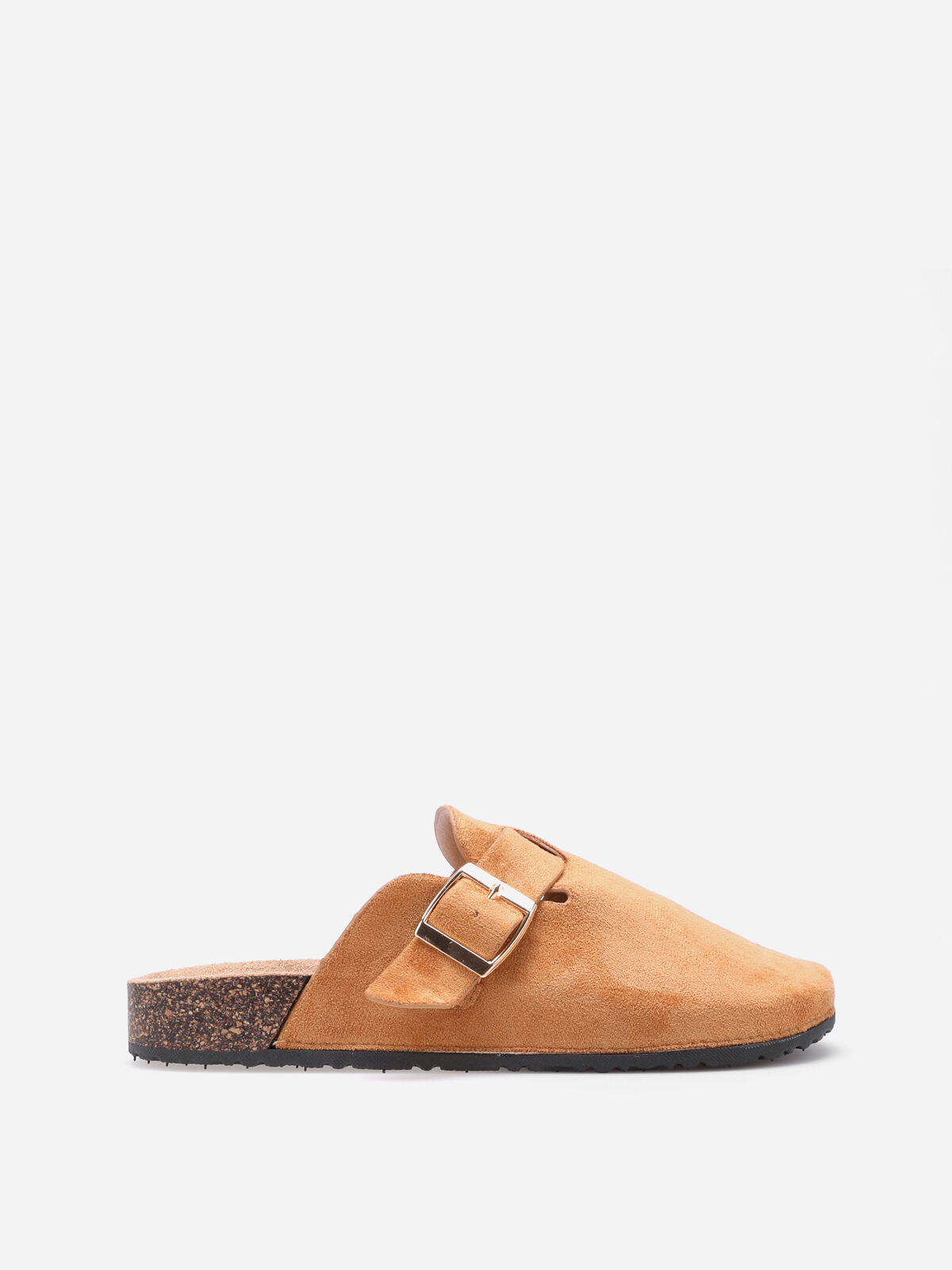 Mules plates à boucle dorée- Camel