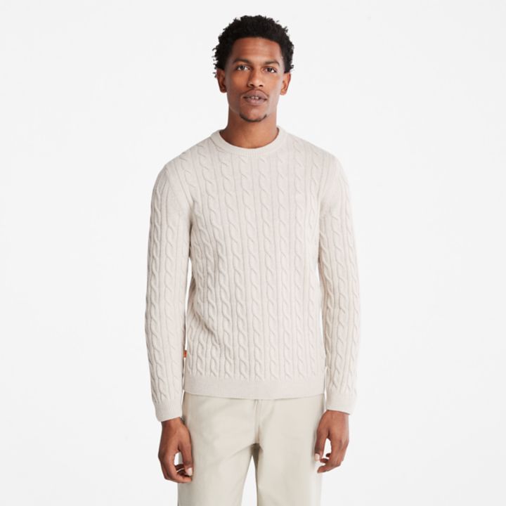 Suéter Phillips Brook de malha trançada para homem na cor bege.