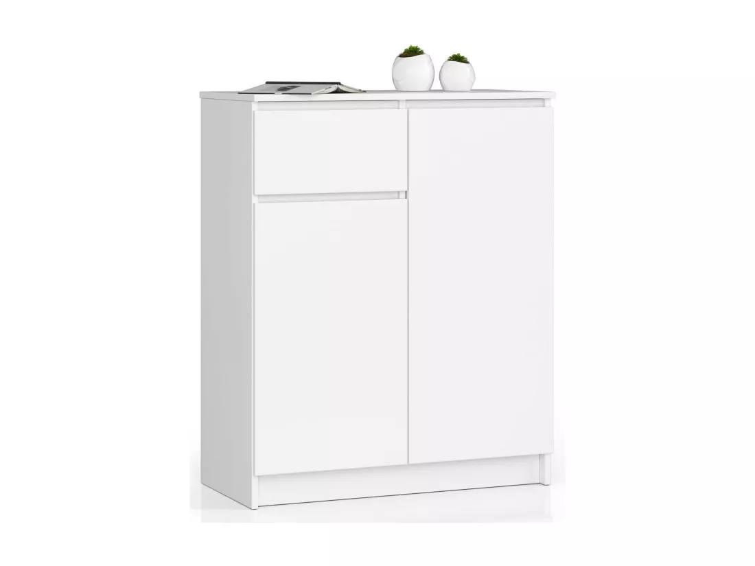 Commode AKORD K80 Blanche 80 cm 2 portes 1 tiroir façade Blanche 4 étagères 80x40x99 cm