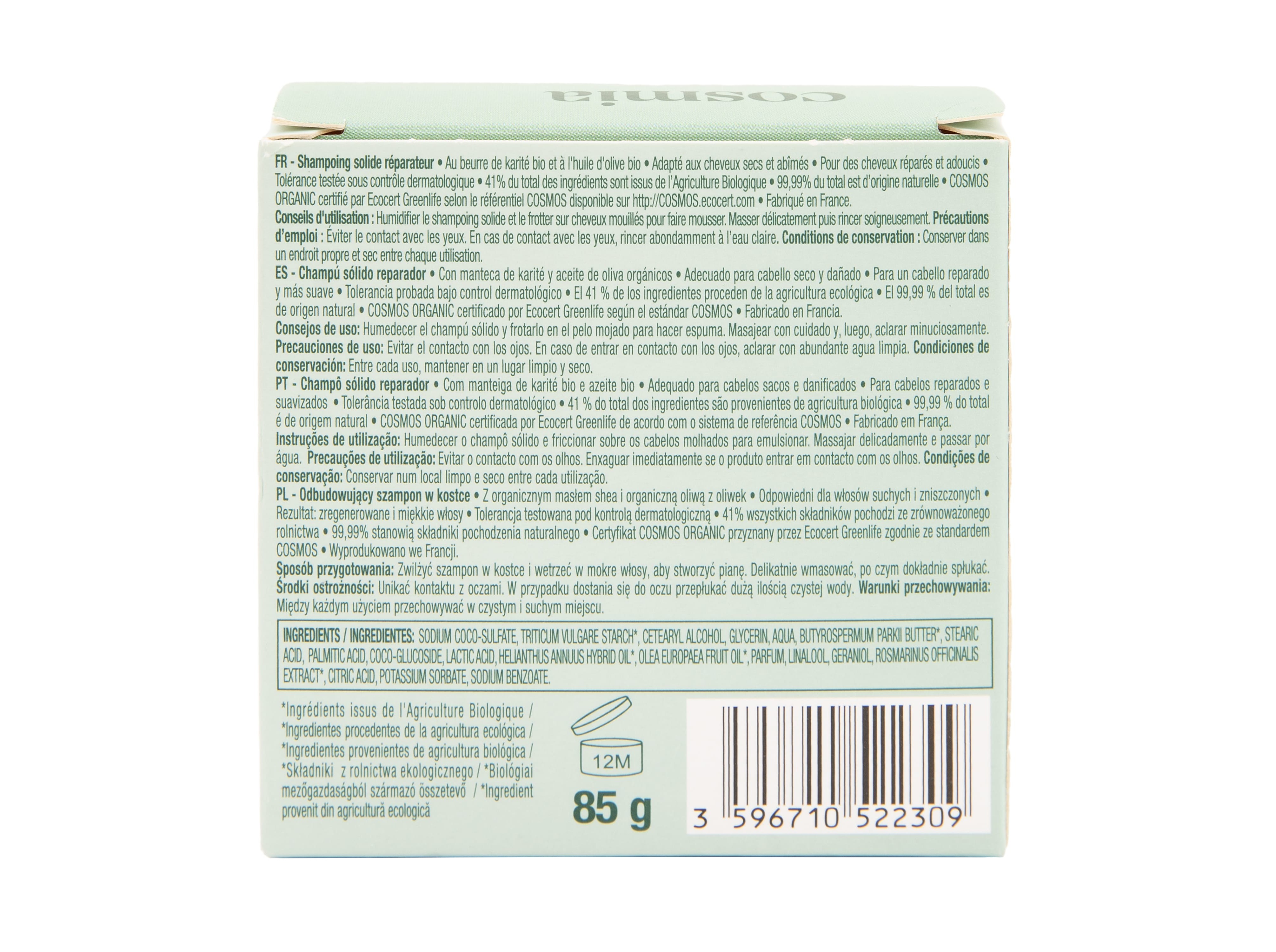 CHAMPÔ SÓLIDO COSMIA BIO REPARADOR KARITÉ E AZEITE 85G