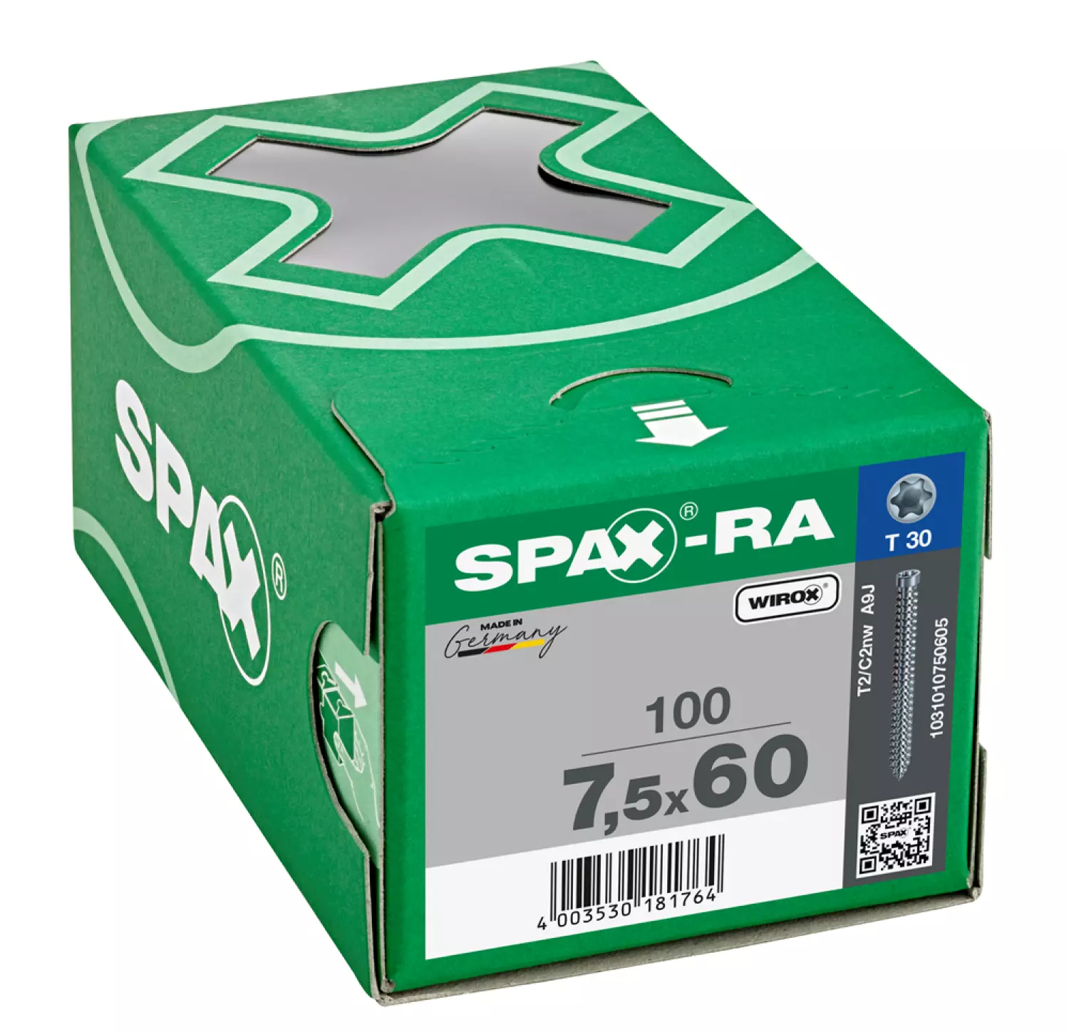 SPAX 1031010750605 Kozijnschroef - Cilinderkop - 7,5x60 - Voldraad - T-STAR plus TX30 - WIROX - 100st