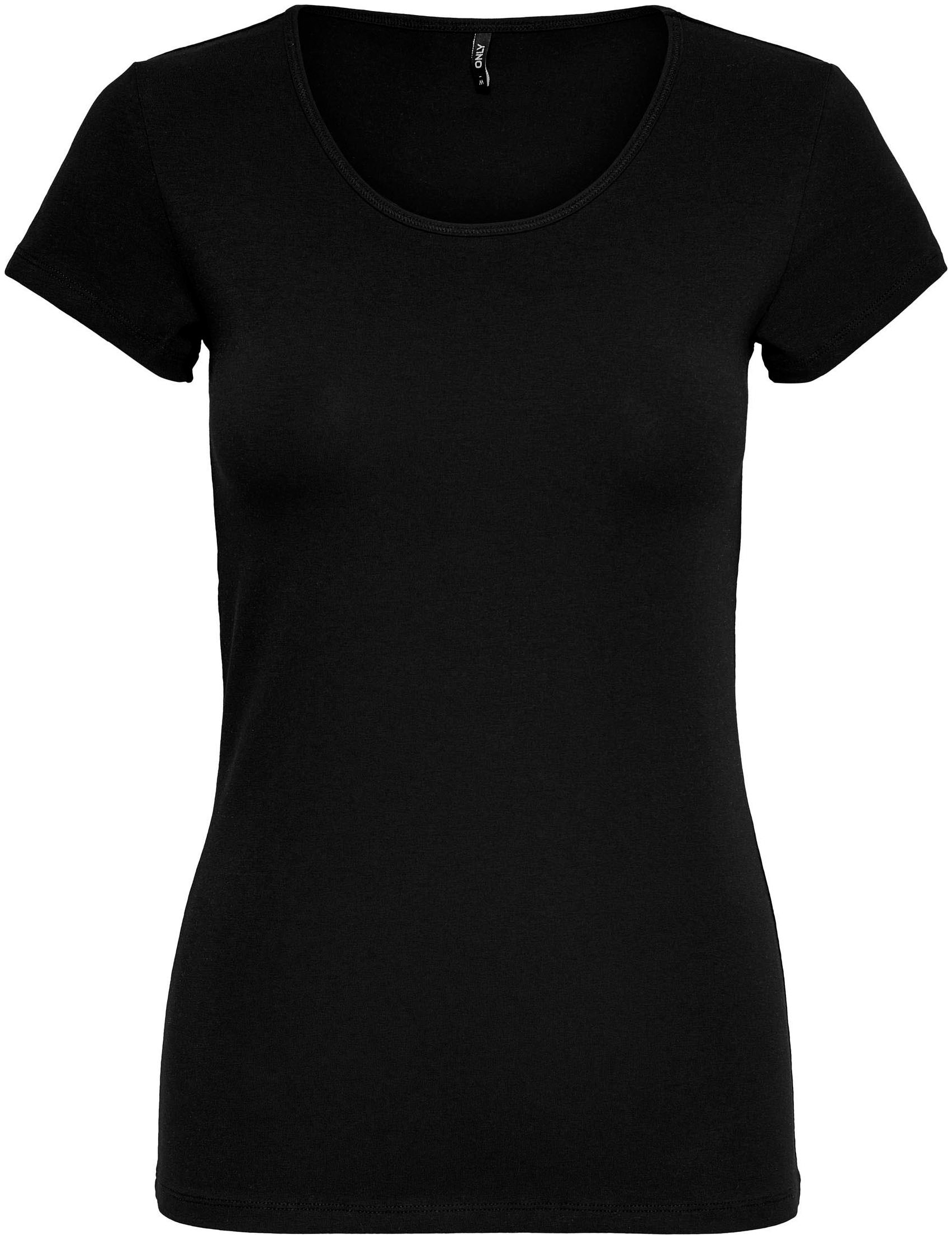ONLY Rundhalsshirt »ONLLIVE – Rundhalsshirt mit figurbetonter Silhouette«, sehr figurbetont, modisch, Baumwollmischung, Jersey, tiefer Rundhals
