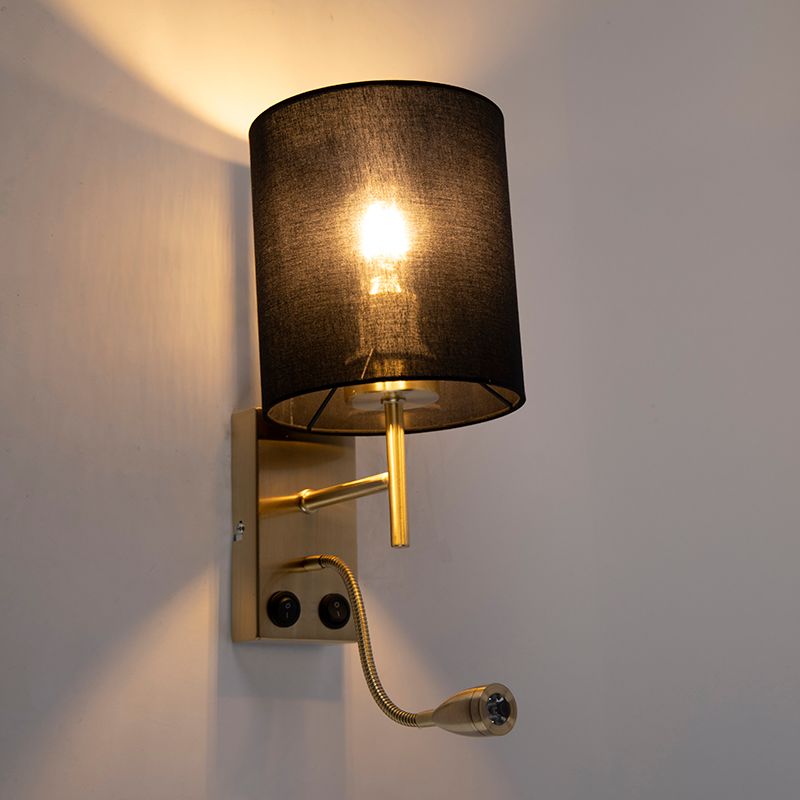 Art Deco wandlamp goud met katoenen zwarte kap - Stacca