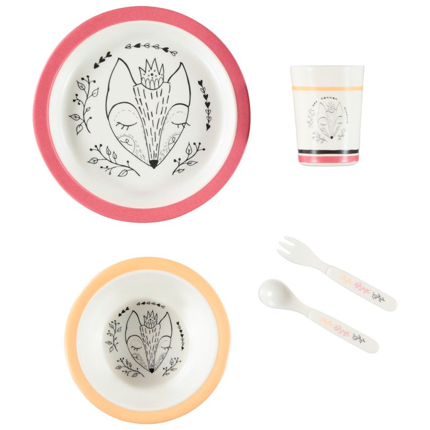 Set repas 5pcs en mélaminé Kingfox - Ecru