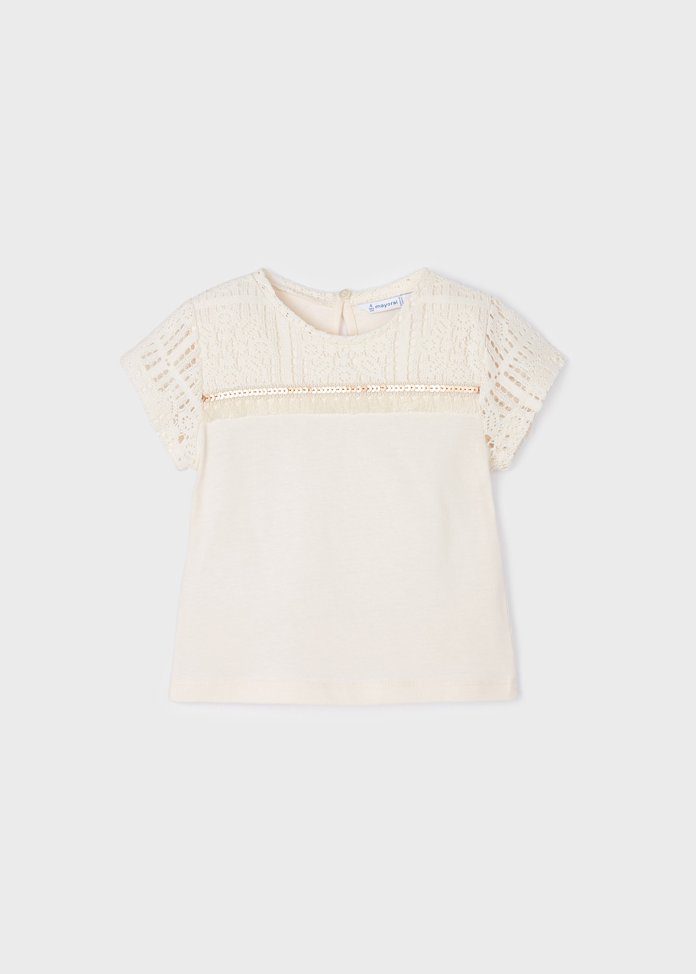 Camiseta de algodão de manga curta com apliques para meninas