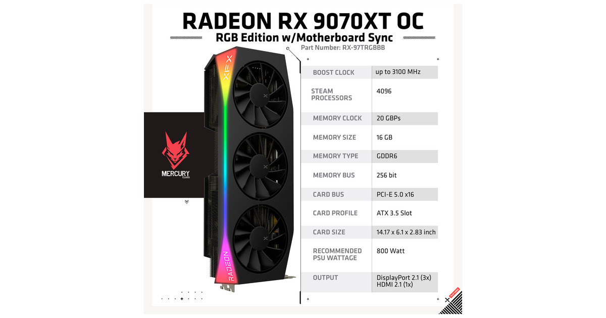 XFXRadeon RX 9070 XT Quicksilver grafische kaart  (Zwart, RDNA4, GDDR6, 3x DisplayPort, 1x HDMI 2.1)