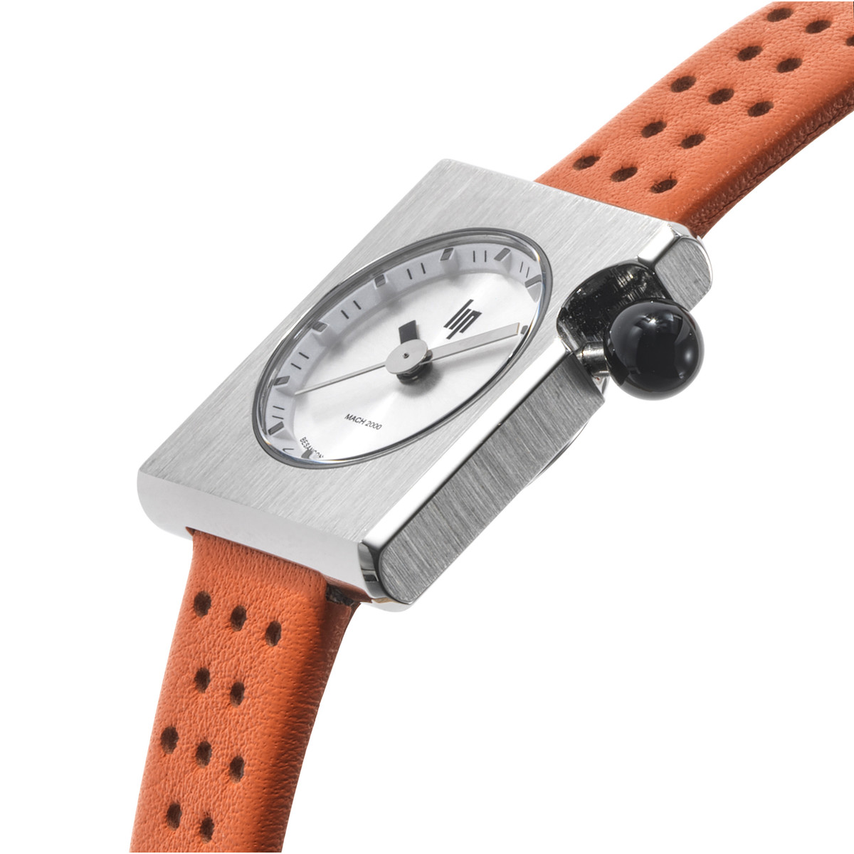 Montre LIP Mach 2000 Mini Square femme acier bracelet cuir orange