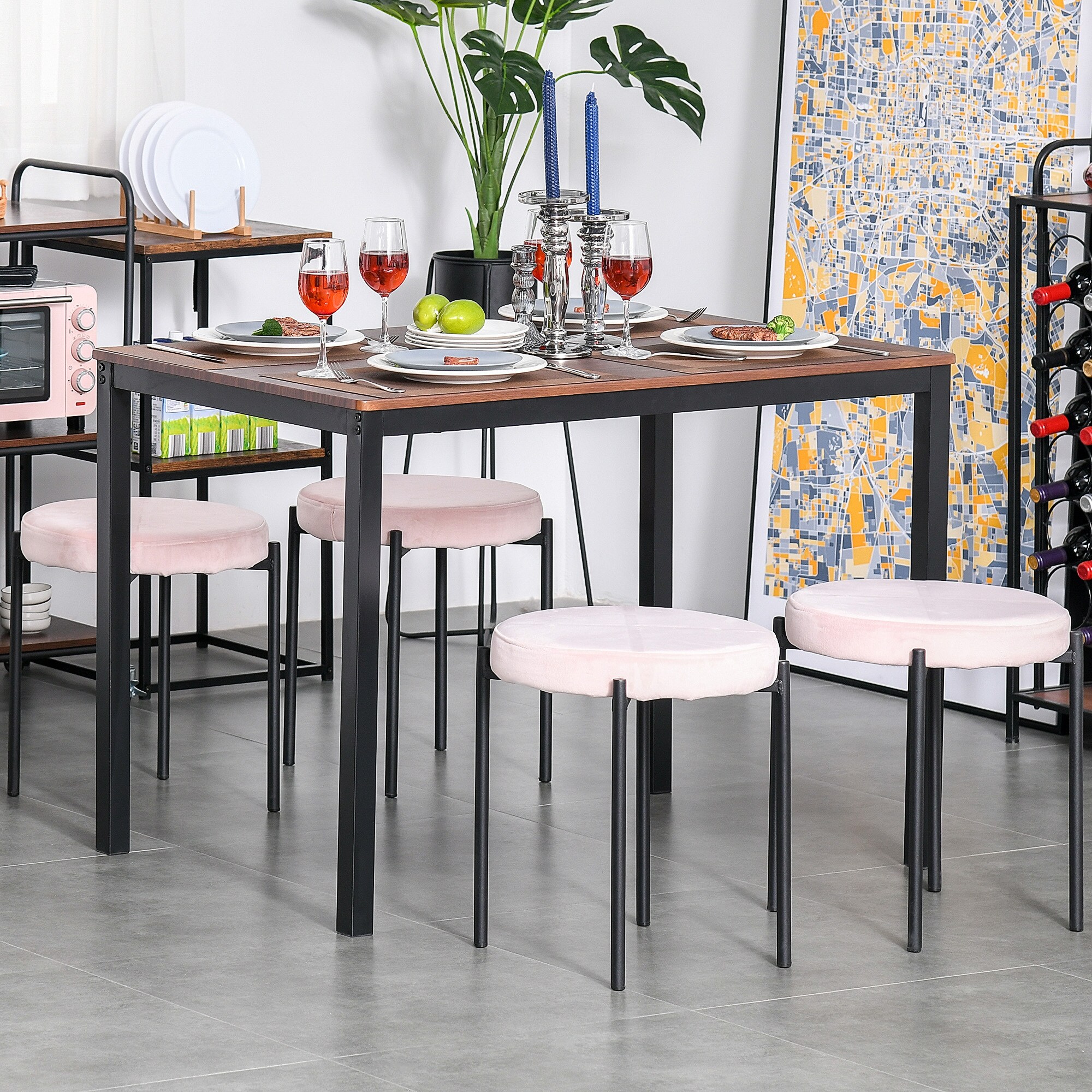 HOMCOM Hocker 4-teiliges Set mit Samtüberzug 41,5 x 41,5 x 46 cm (LxBxH)
