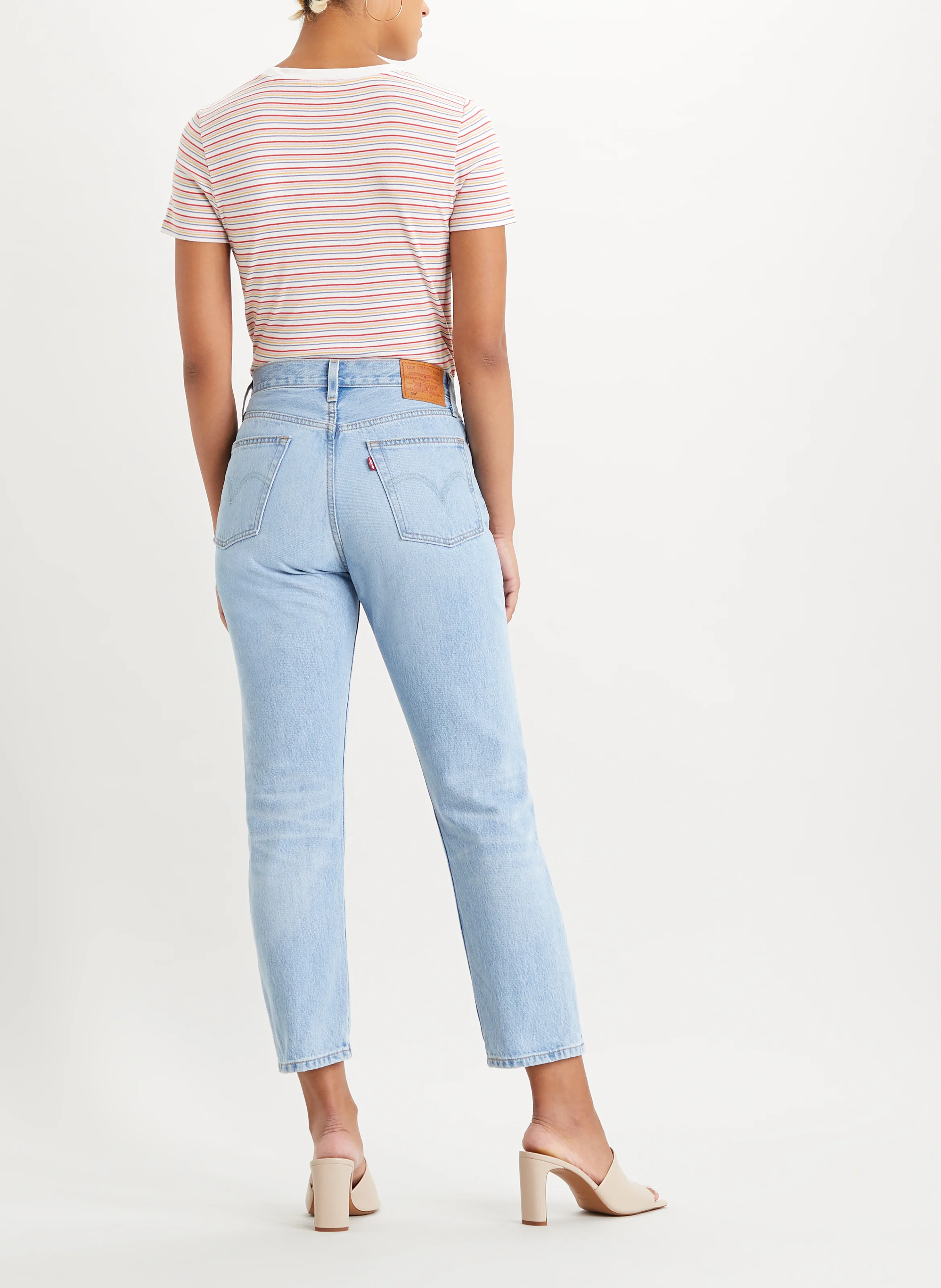 501 CROP - Jean droit taille haute en coton| Jean Délavé