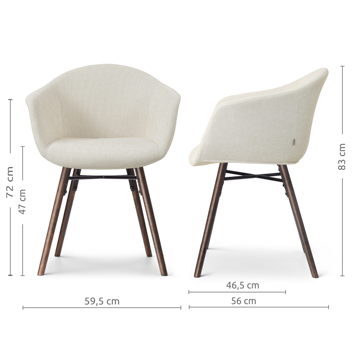 Eetkamerstoel Nena-Otis walnoot onderstel cottonbeige