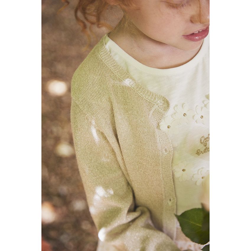 Gilet court en tricot avec base festonnée pour fille - Beige