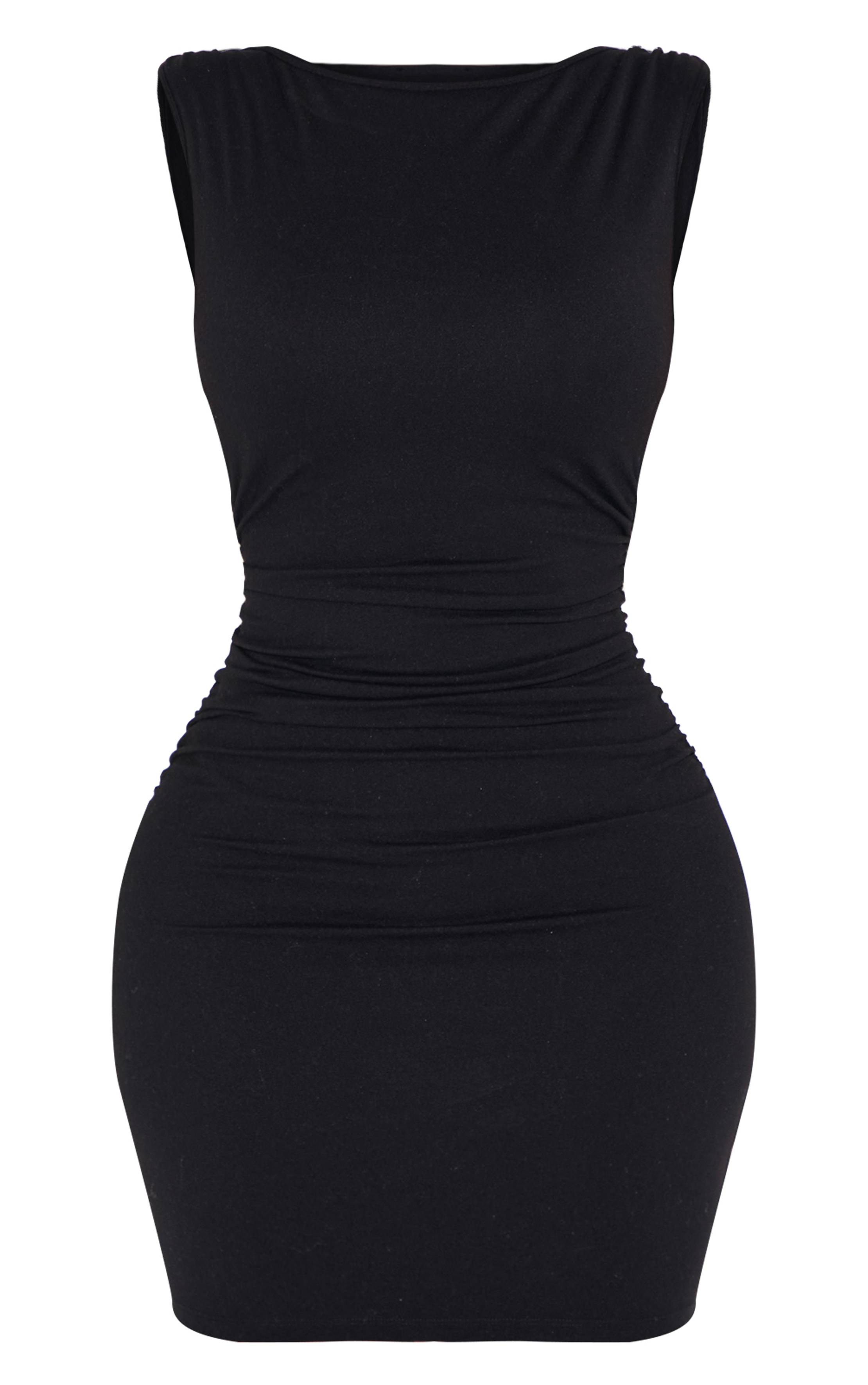 Noir Robe Mini Moulante À Col Bateau Avec Soutien-gorge Intégré Et Côtés Froncés Shape