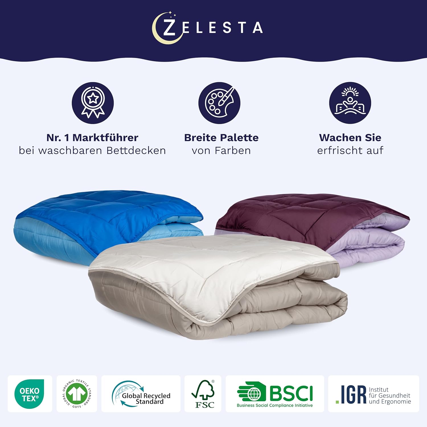 Zelesta Easybed 4-Jahreszeiten Bettdecke ohne Bezug – Bettwäsche für Winter und Sommer, warm, Daunen, waschbar, ohne Bezug (Türkis & Beige, 240 x 220 cm)
