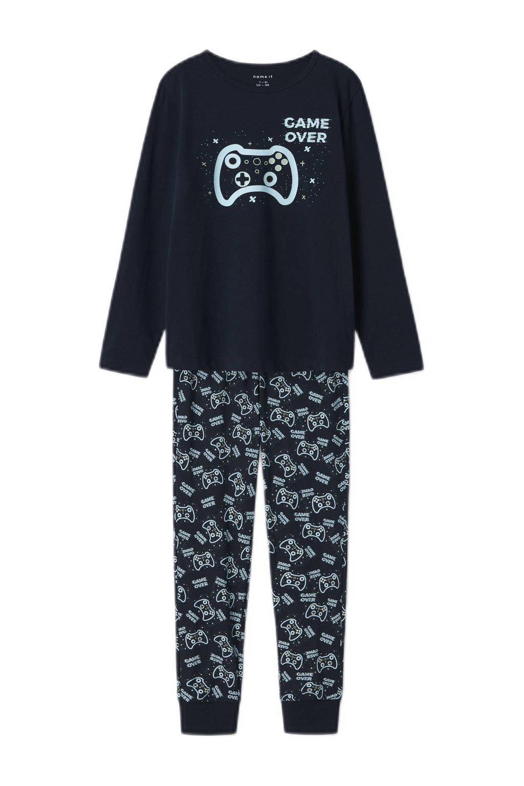 NAME IT pyjama met all over print donkerblauw/lichtblauw