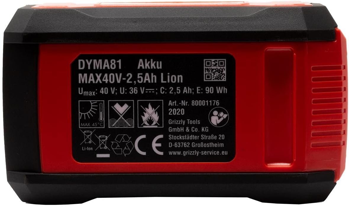 Grizzly Tools 40 Volt (2,5Ah) Lithium-Ionen Akku, passen Ersatz Akku Rasentrimmer 4032 Lion Set Ersatzteile