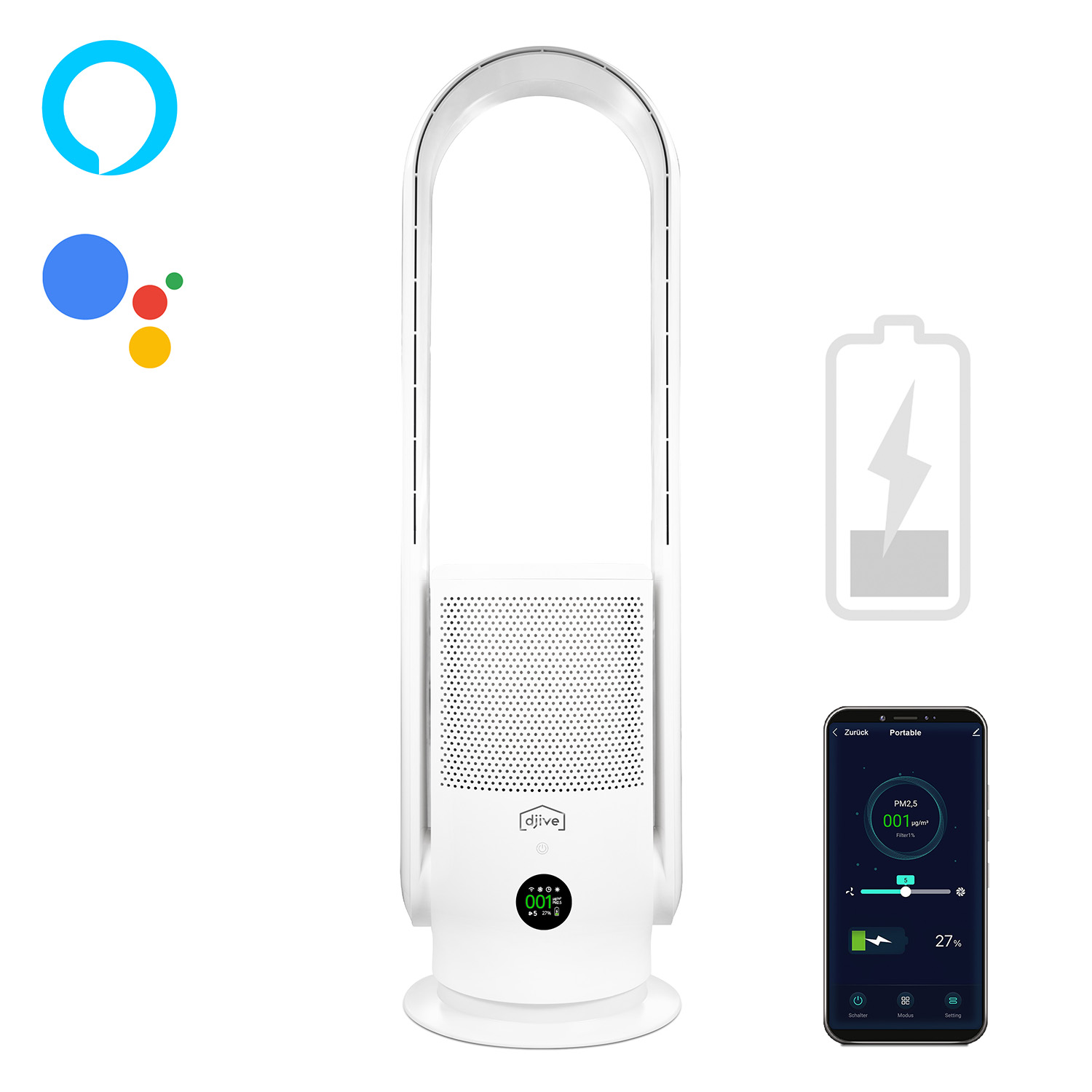 djive Flowmate ARC Portable 2in1 cordless battery fan & air purifier