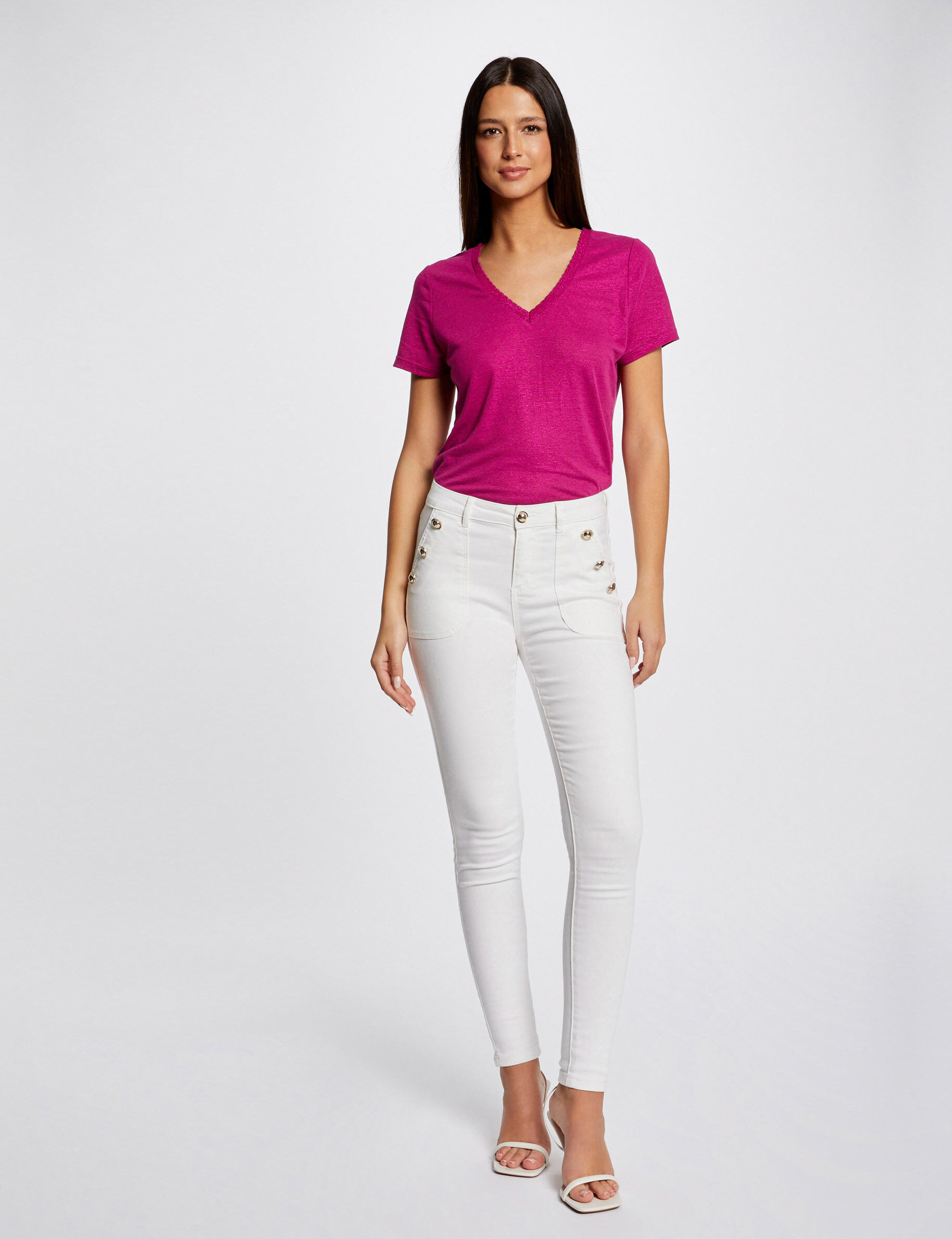 Pantalon skinny à ponts ecru femme - ecru