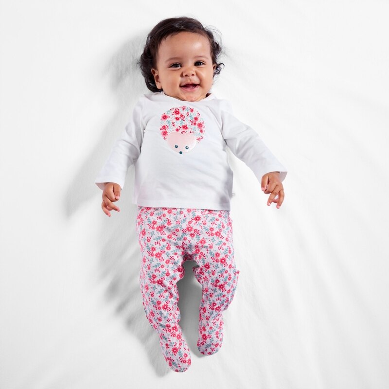 Pyjama jersey hérisson fleuri blanc bébé fille Rouge