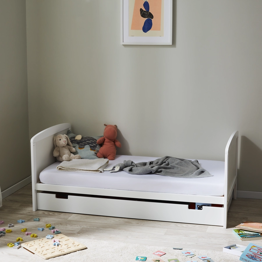 Kids Collective Babybett 70x140 Umbaubares Gitterbett höhenverstellbar & herausnehmbare Sprossen weiß mit Schublade