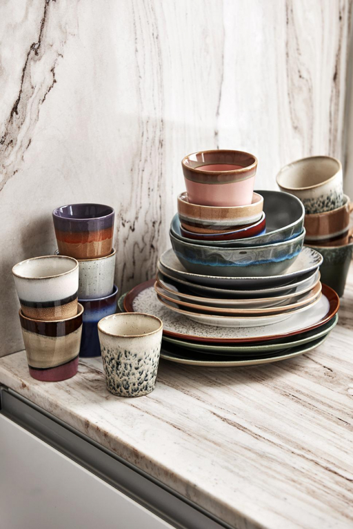 HKliving 70's Ceramic ontbijtbord Ø22 set van 2 mist