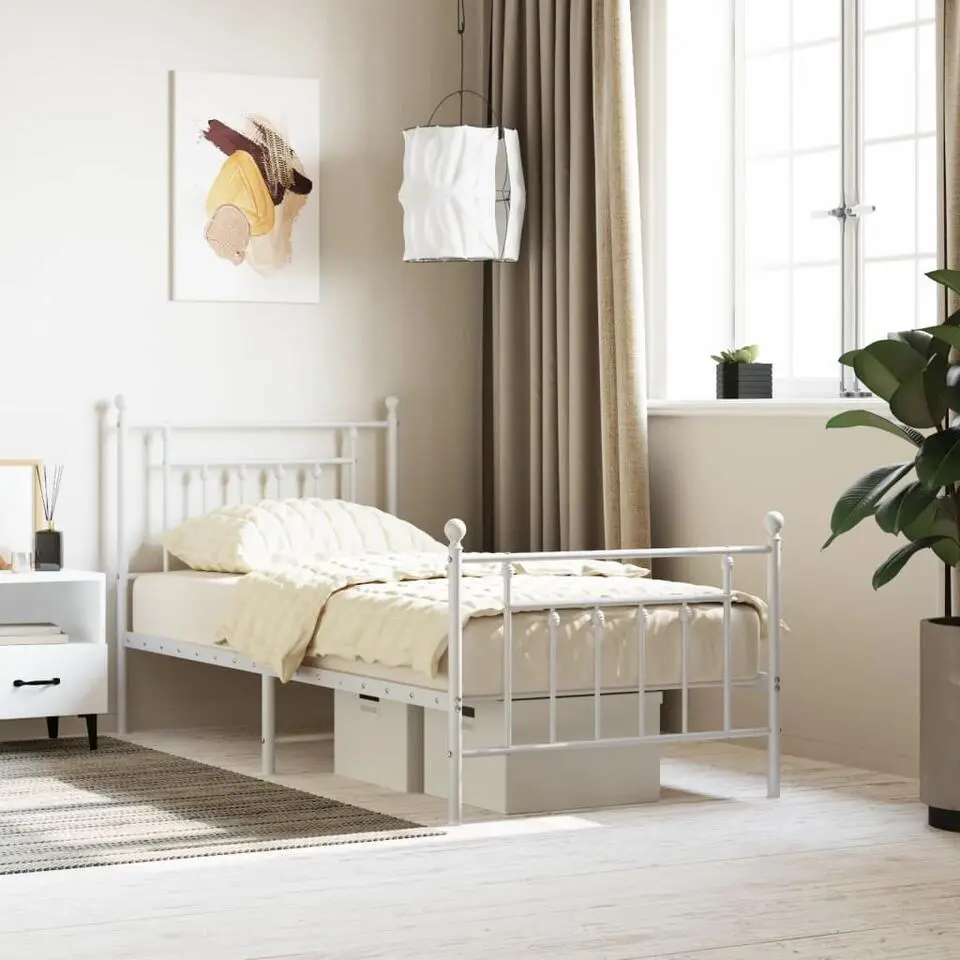 vidaXL - Bed frame met hoofd- en voeteneinde - Wit - Metaal - 90x200 cm