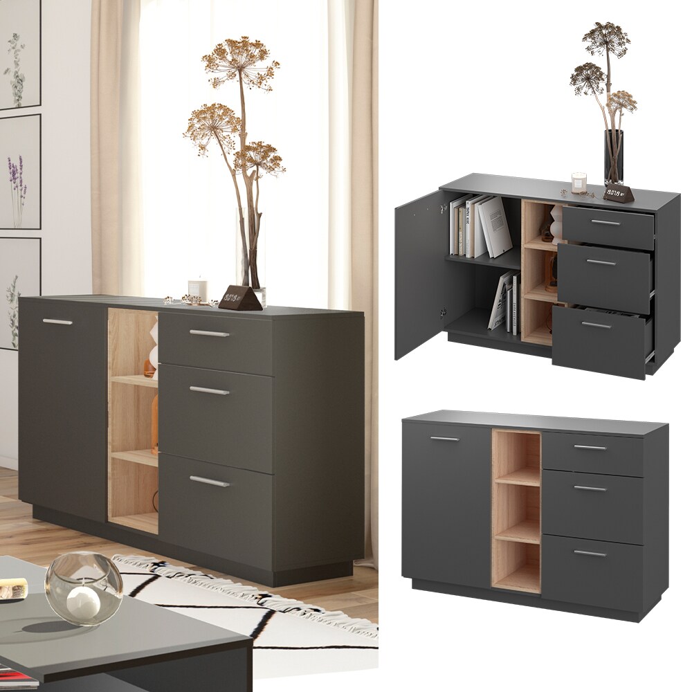 Vicco Kommode Highboard Anrichte Beatrice Anthrazit 3 Schubladen Sideboard Regal