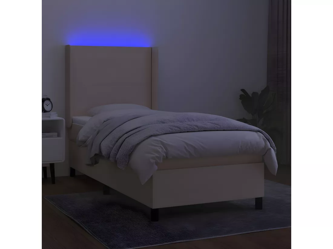 Sommier tapissier avec matelas et LED Crème 80x200cm Tissu