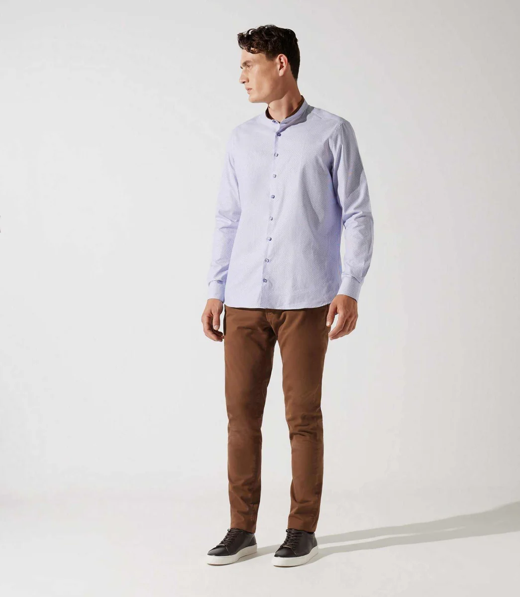 Chemise col mao à coudière bleu et blanc JOHAN