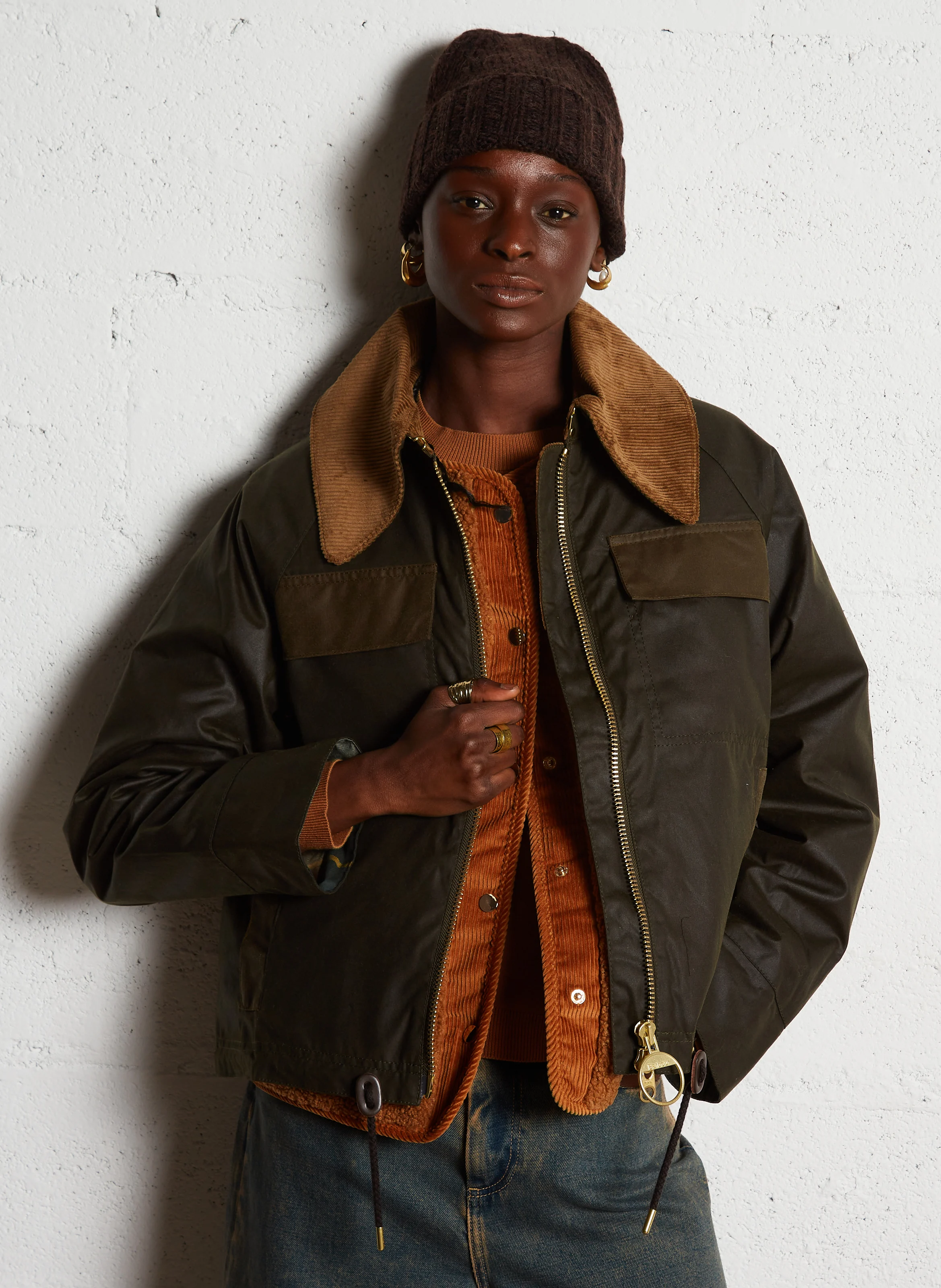 BEAULY - Blouson col classique droit en coton | Kaki