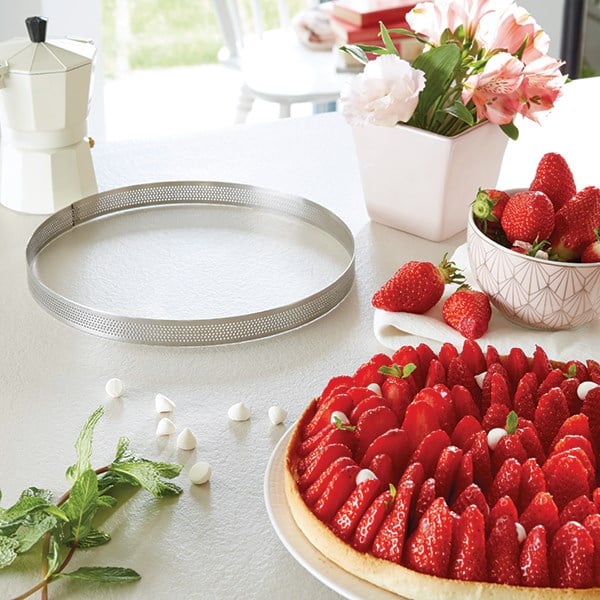 Lot 3 cercles à tarte perforés en inox rond 20 - 24 - 28 cm Mathon