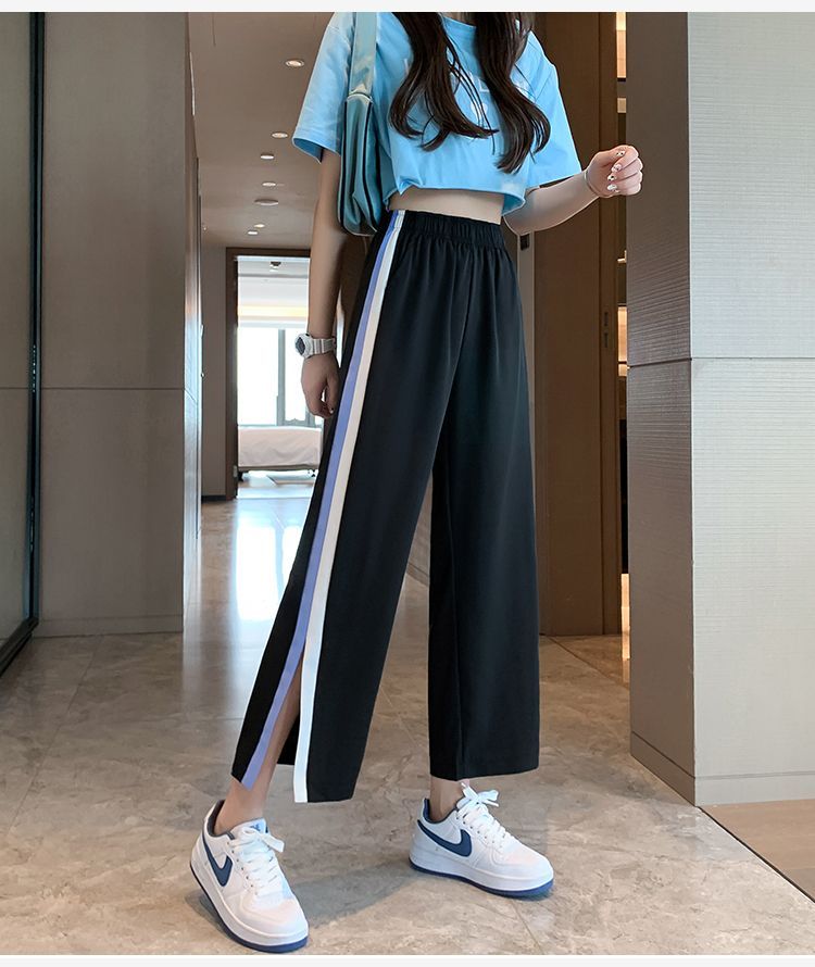 DiBi - Cropped contrasterende broek met wijde pijpen