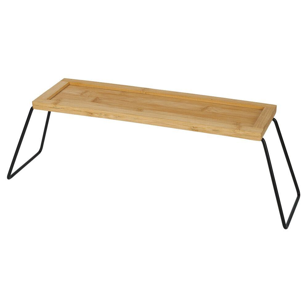 Étagère de rangement en bambou et pieds en métal noir 36x12xH15cm