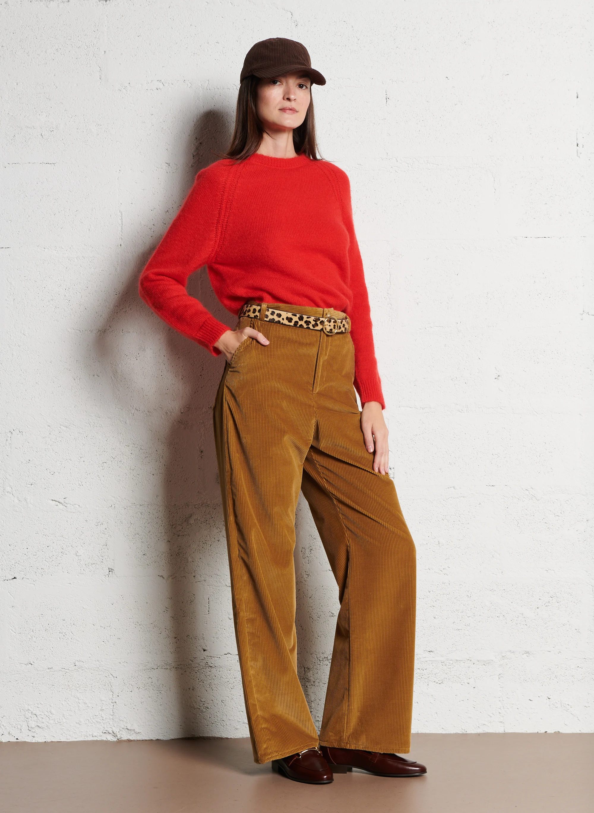 JEREMY - Pantalon large taille haute en coton | Beige
