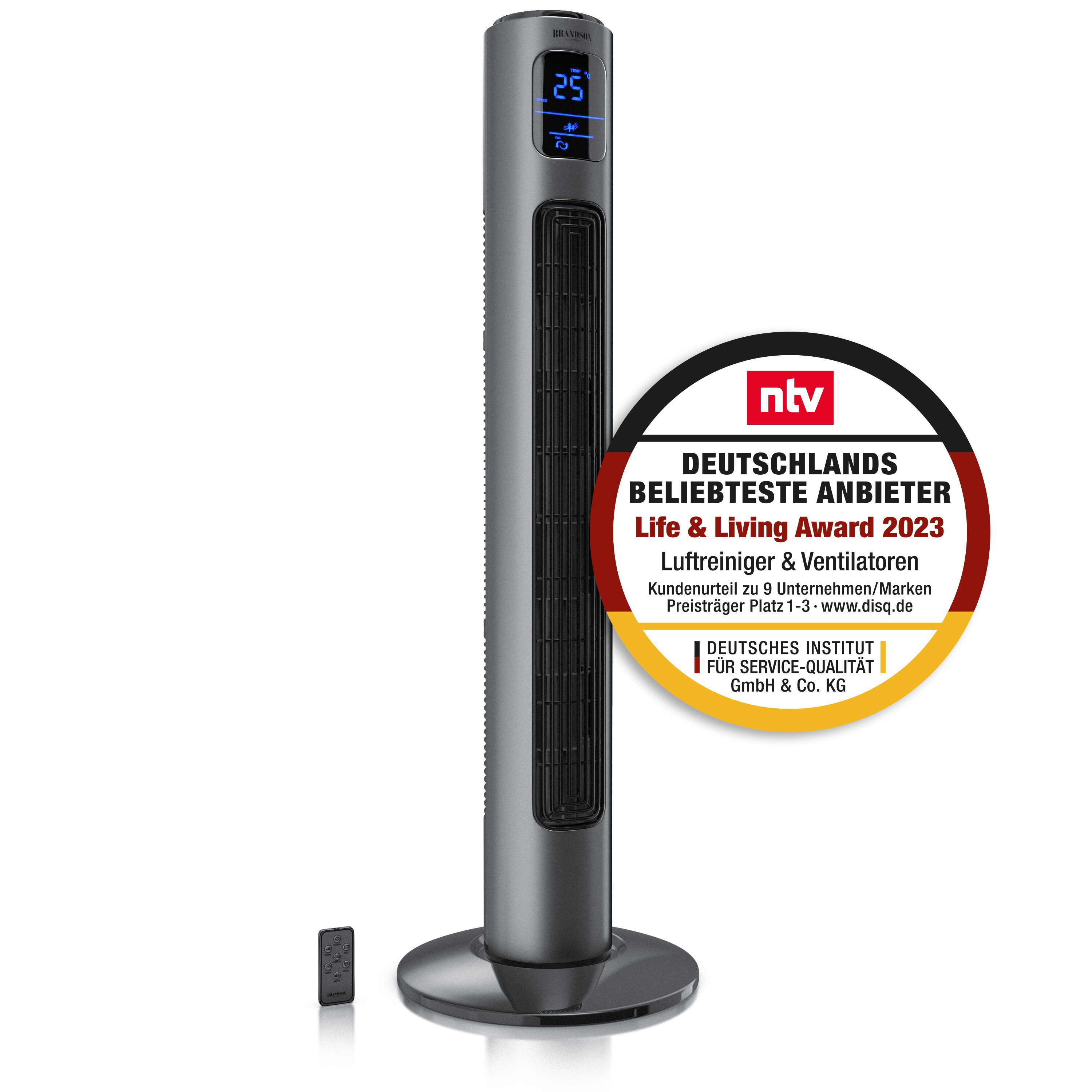 Brandson Turmventilator mit DC-Motor & Fernbedienung, Ventilator, 12 Geschwindigkeiten, ECO Modus, Standventilator mit Timerfunktion, 4 Betriebsmodi