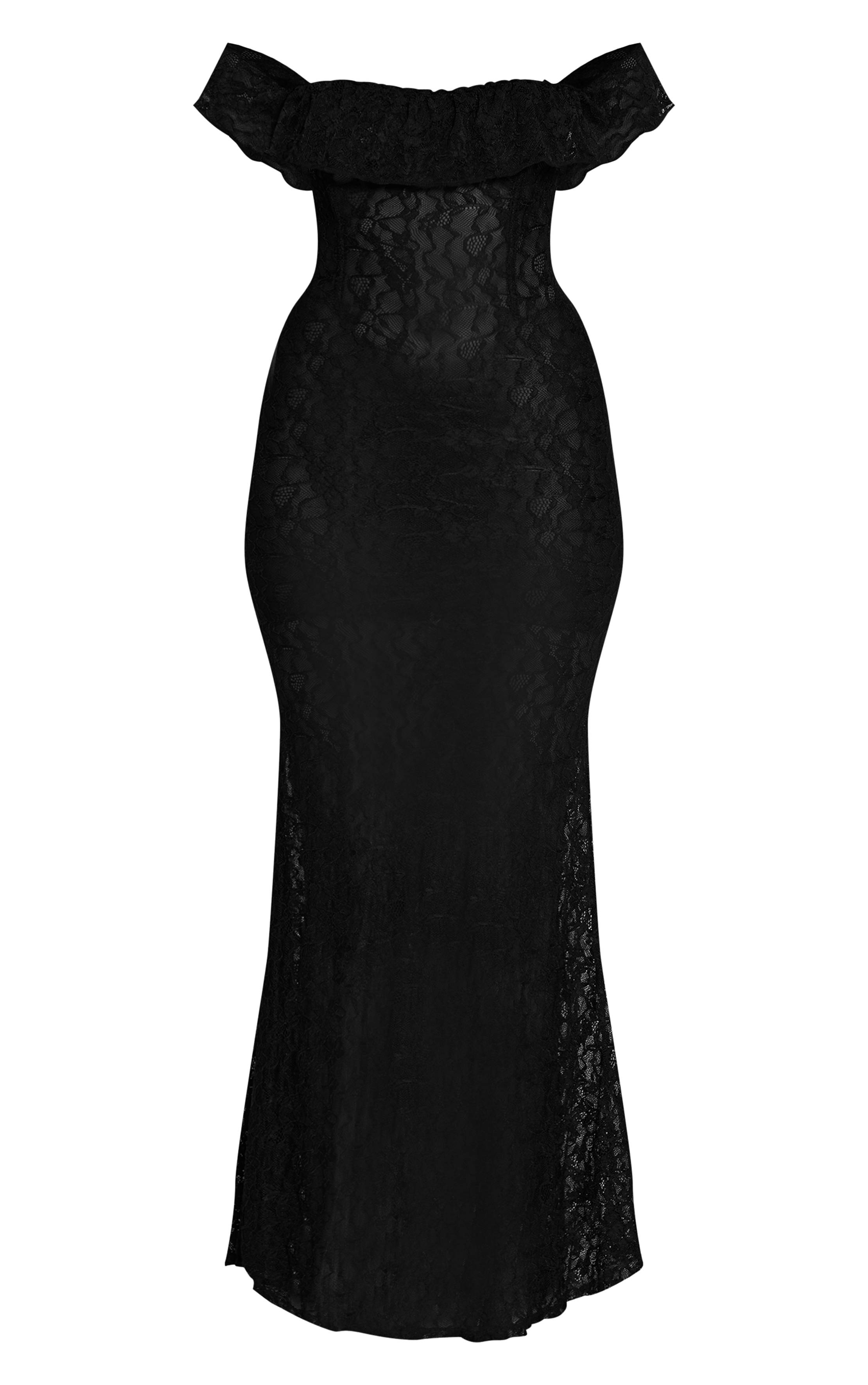 Noir Robe Longue En Dentelle Bandeau Avec Détail Corset