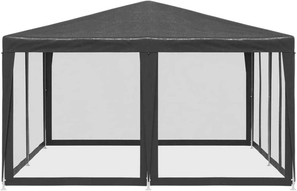 vidaXL Partyzelt, Pavillon mit 8 Mesh-Seitenteilen, Gartenpavillon für Party Hochzeit, Festzelt Gartenzelt Eisengestell Wasserfest UV-beständig, Anthrazit 4x4m HDPE