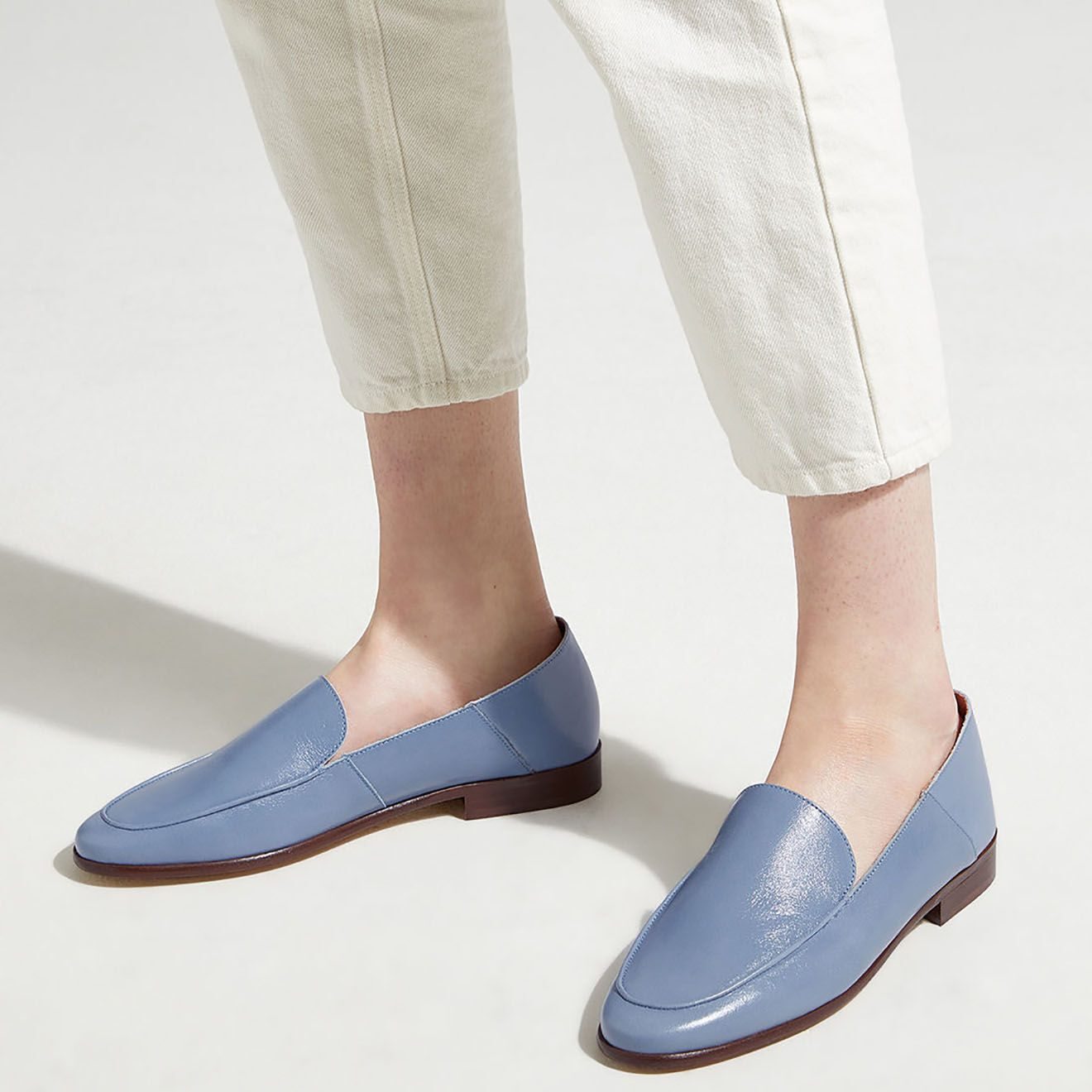 Galeries Lafayette Mocassins en Cuir bleu jean