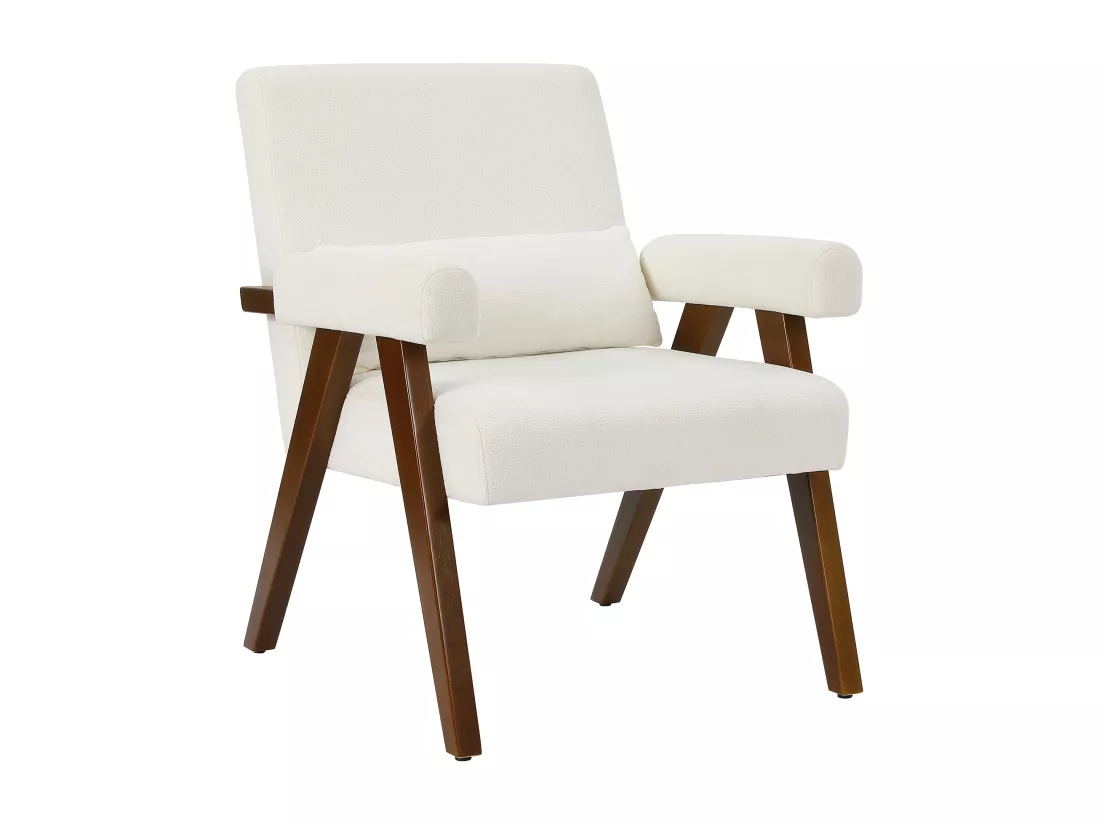 Fauteuil en Sherpa Beige - pieds en bois massif - avec accoudoirs rembourrés - charge max 125kg - 73x68x83cm