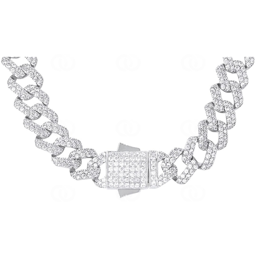 12mm Prong Cuban Link Panzerkette Weiss vergoldet mit Zirkonia