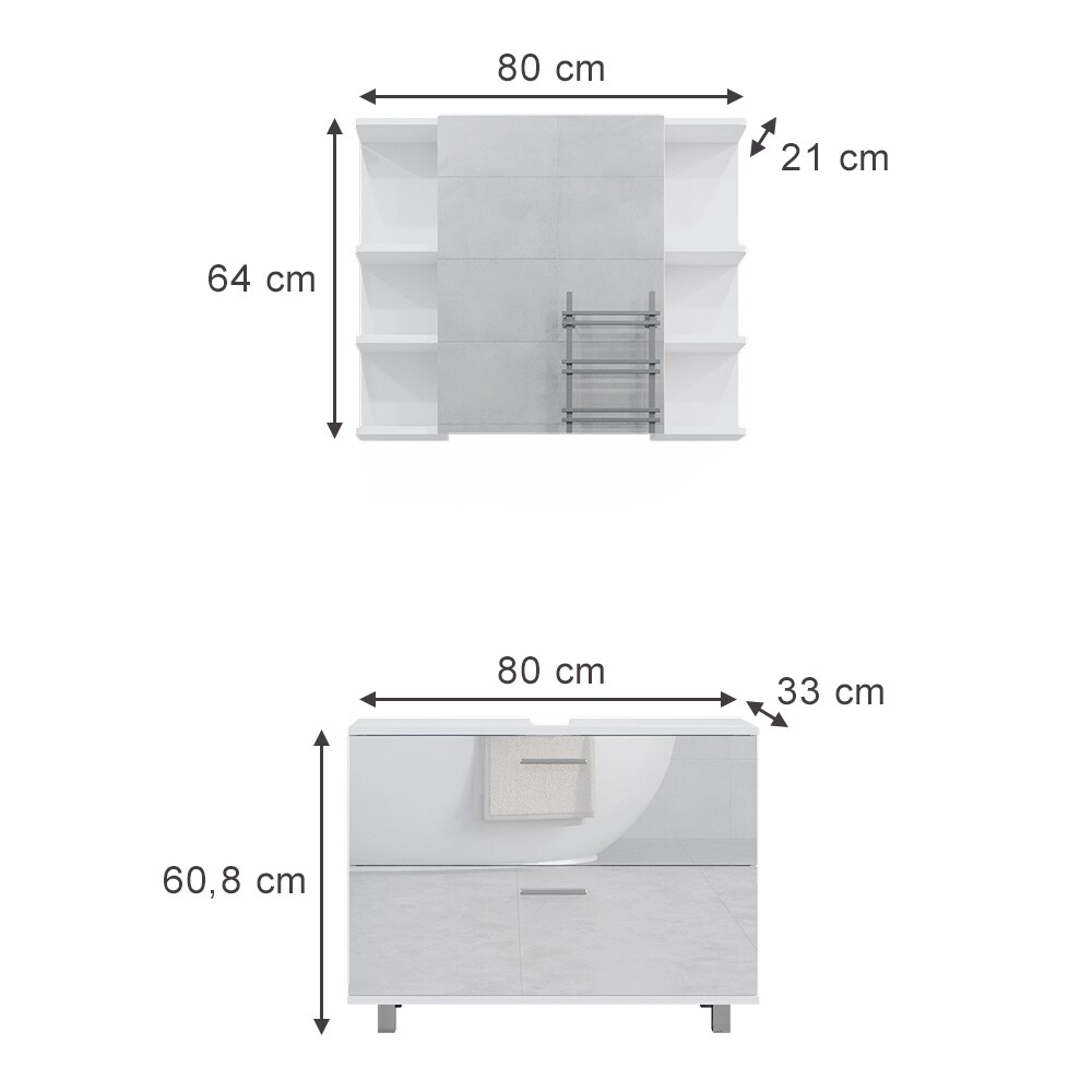 Vicco Badmöbel-Set Ilias Weiß Hochglanz modern Waschtischunterschrank Spiegelschrank