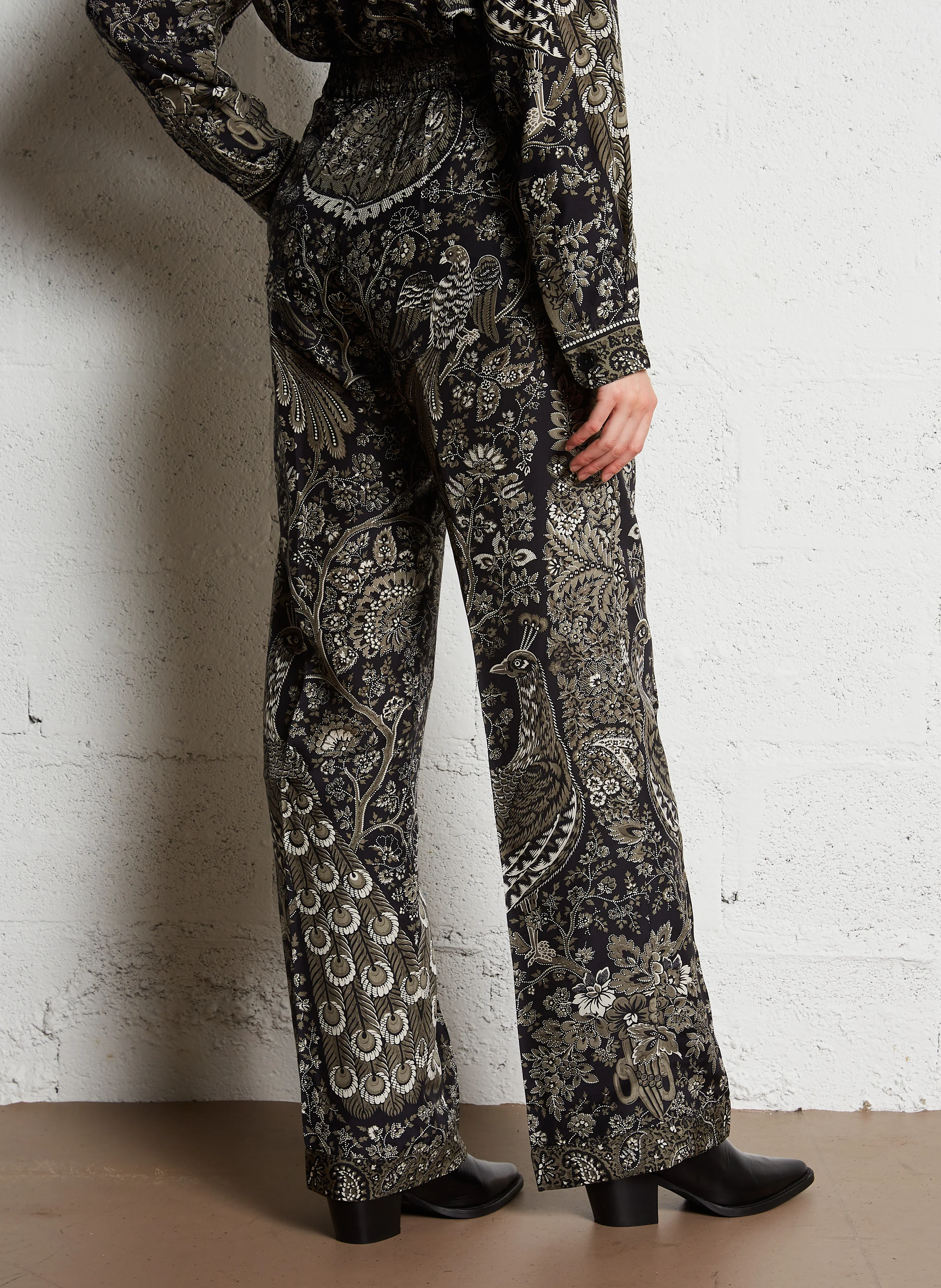 RUNNINGBOY - Pantalon large en soie imprimé | Noir