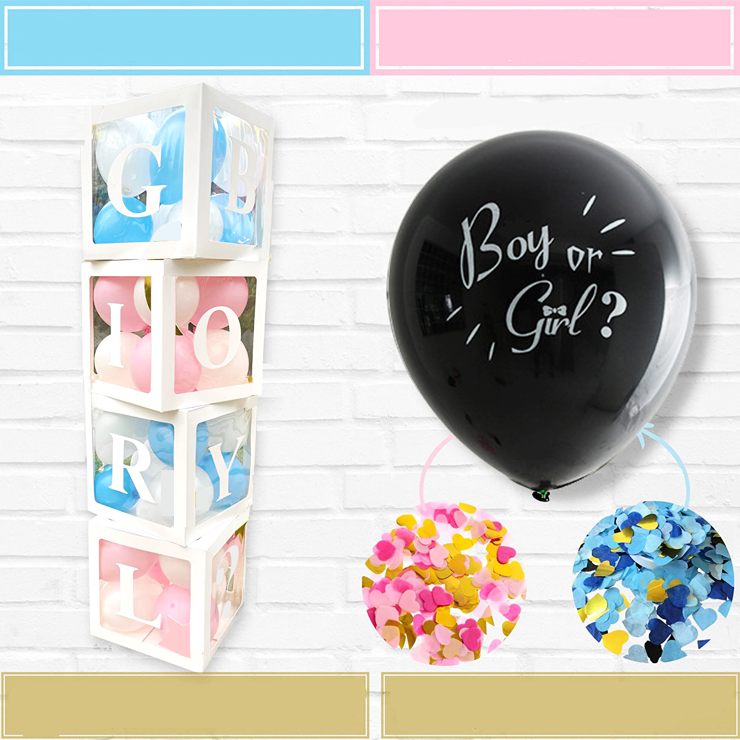 (151-tlg. Set) Baby Shower Party Deko Gender Reveal Ballons   Ballon Boxen - Rosa / Blau