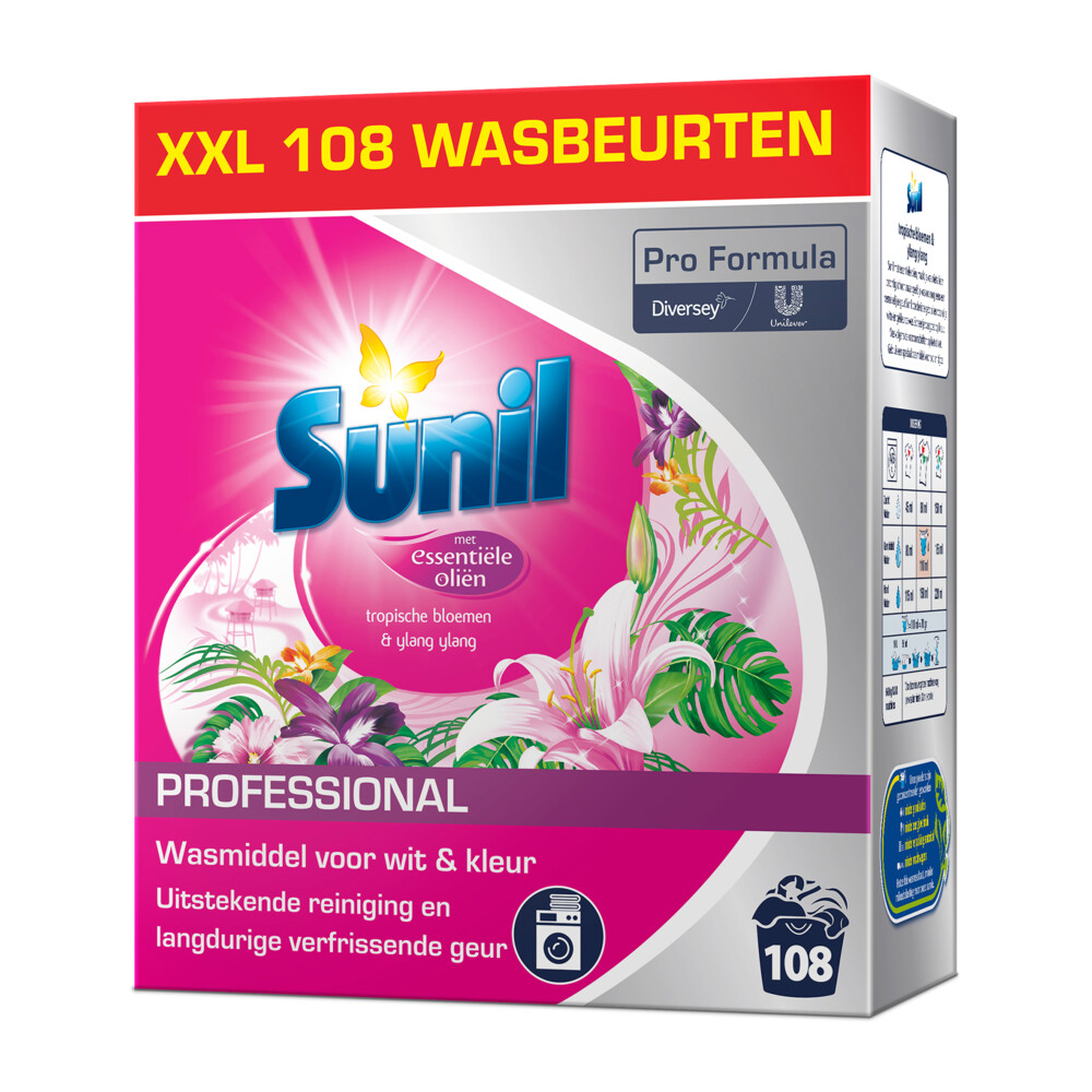 Sunil Professional Wasmiddel Poeder Tropische Bloemen & Ylang Ylang - 108 Wasbeurten Pro Formula7,56 kg