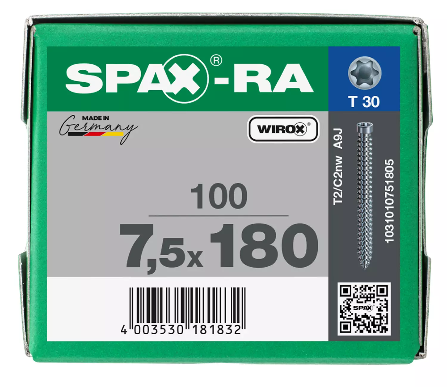 SPAX 1031010751805 Kozijnschroef - Cilinderkop - 7,5x180 - Voldraad - T-STAR plus TX30 - WIROX - 100st